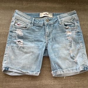 Hollister Light Wash Distressed Mid Length Shorts